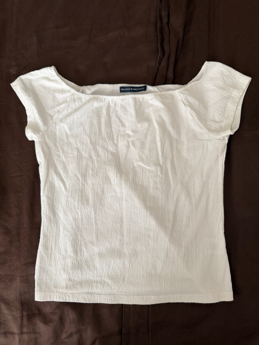 Brandy Melville White Textured Off-Shoulder Short Sleeve Top